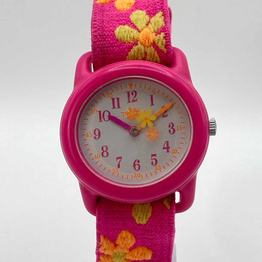 Timex Watch Girls Pink Orange 29mm Flowers Elastic Band Kids Youth New Battery